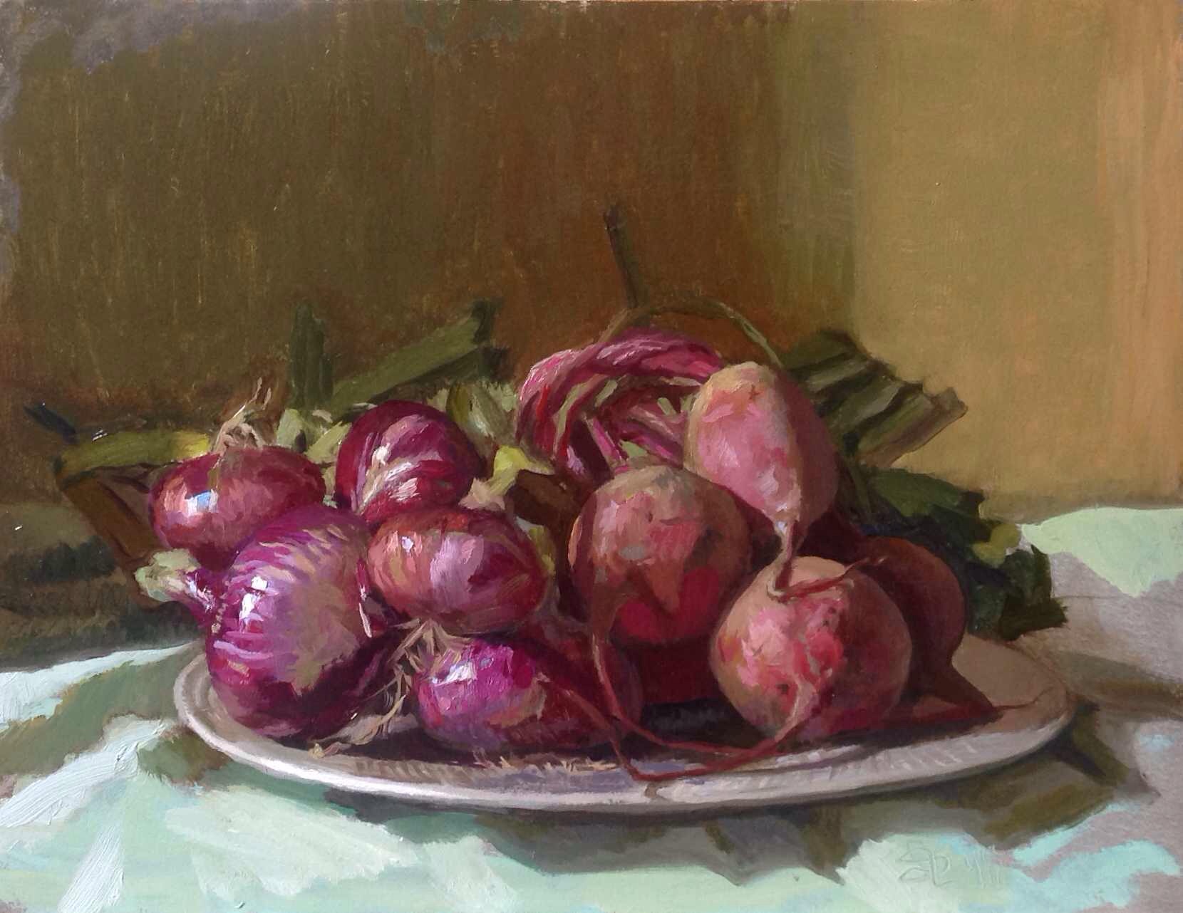Beets and Red Onions 11x14 inches oil on panel 2014