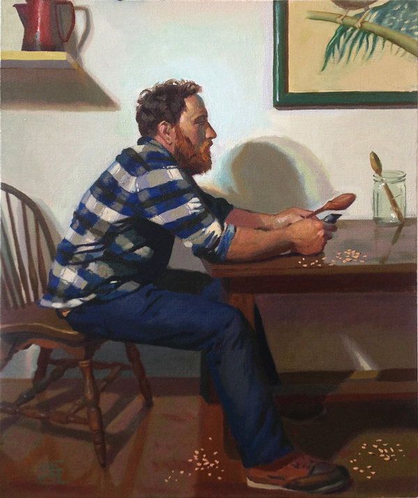 The Spoon Carver - Portrait of Matt Hagge 32x26 inches oil on linen 2013